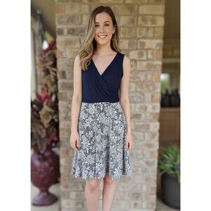 HAIL3Y: 23 Navy Blue Surplice A-Line Dress Women's M Knee Length Sleeveless‎